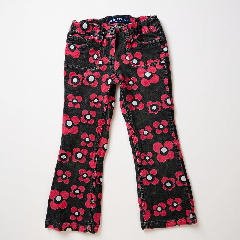 Mini Boden Girls Floral Corduroy Pants Brown Pink Size 9Y Flare